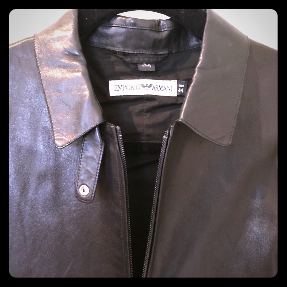 Black leather Emporio Armani jacket.
